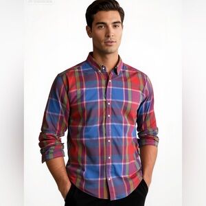 Vintage 90s Oxford Plaid Button Down Shirt Mens XL Grunge Retro Made in Taiwan